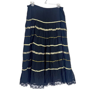 Vintage Black and Gold Maxi Skirt Womens Large Boho Gypsy Peasant Goth Cottage